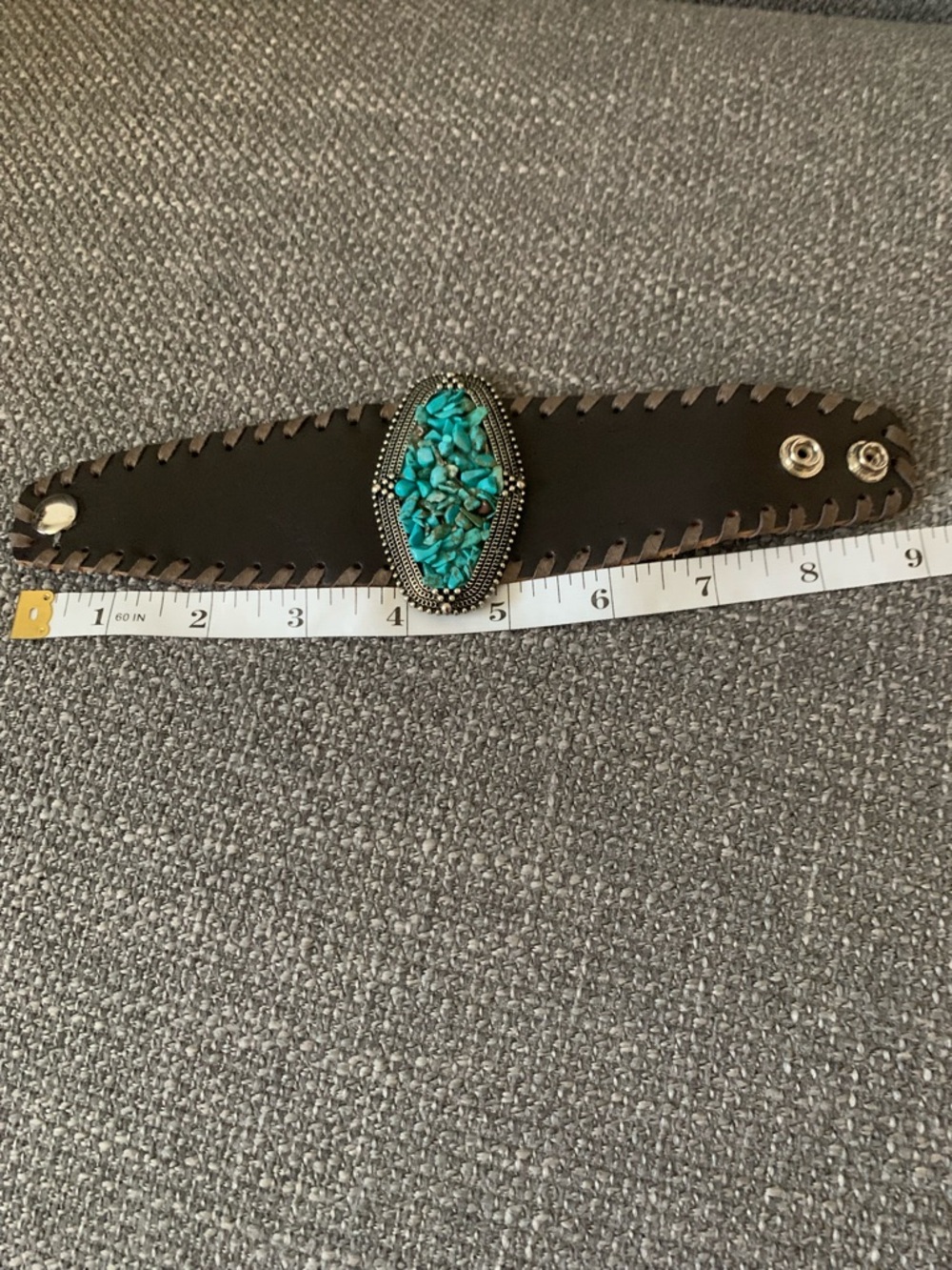 Brown leather bracelet with turquoise stone
